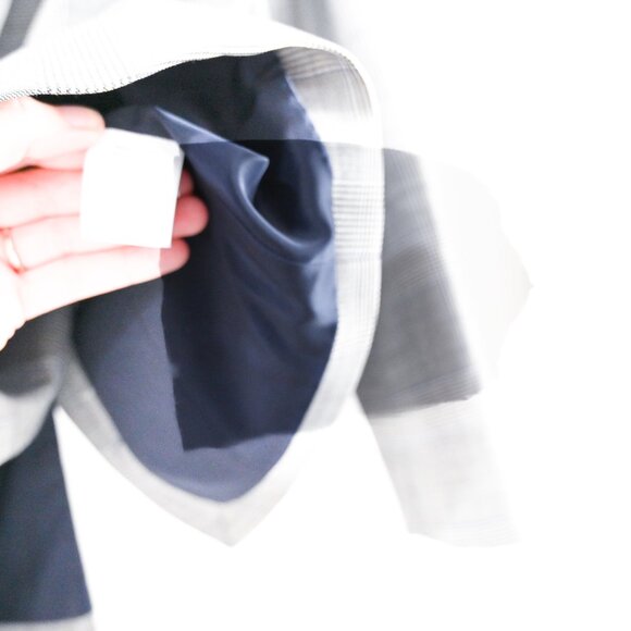 JCREW Size 4 Glen Plaid Ruffle Pocket Wool Blazer In Classic Grey Glen Plaid - Picture 7 of 10